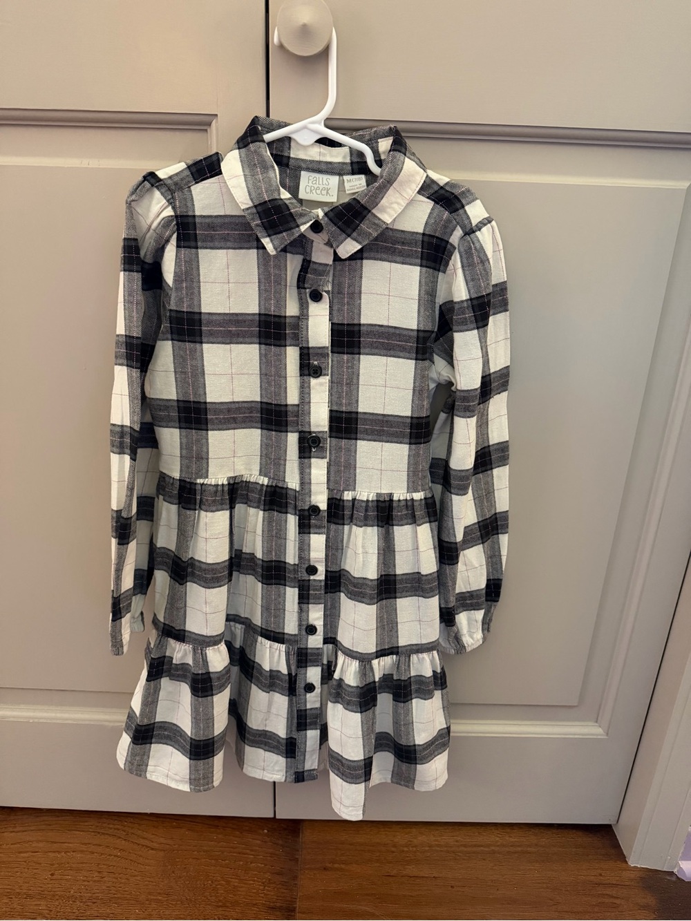 Adorable Black & White Buffalo Plaid Button-Front Kids Dress